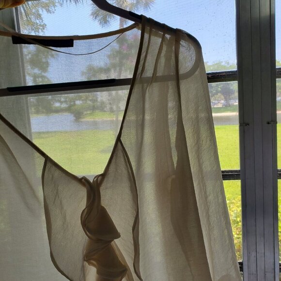 Zara Silk Organza Blouse Ruffle Front Sheer 3/4 Sleeve Cream Fairy Size L - Picture 9 of 16